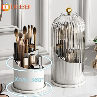 Hộp đựng mỹ phẩm, hộp đựng cọ trang điểm-Giá đựng cọ trang điểm xoay 360 độ có nắp trang trí Giá đỡ cọ trang điểm xoay c