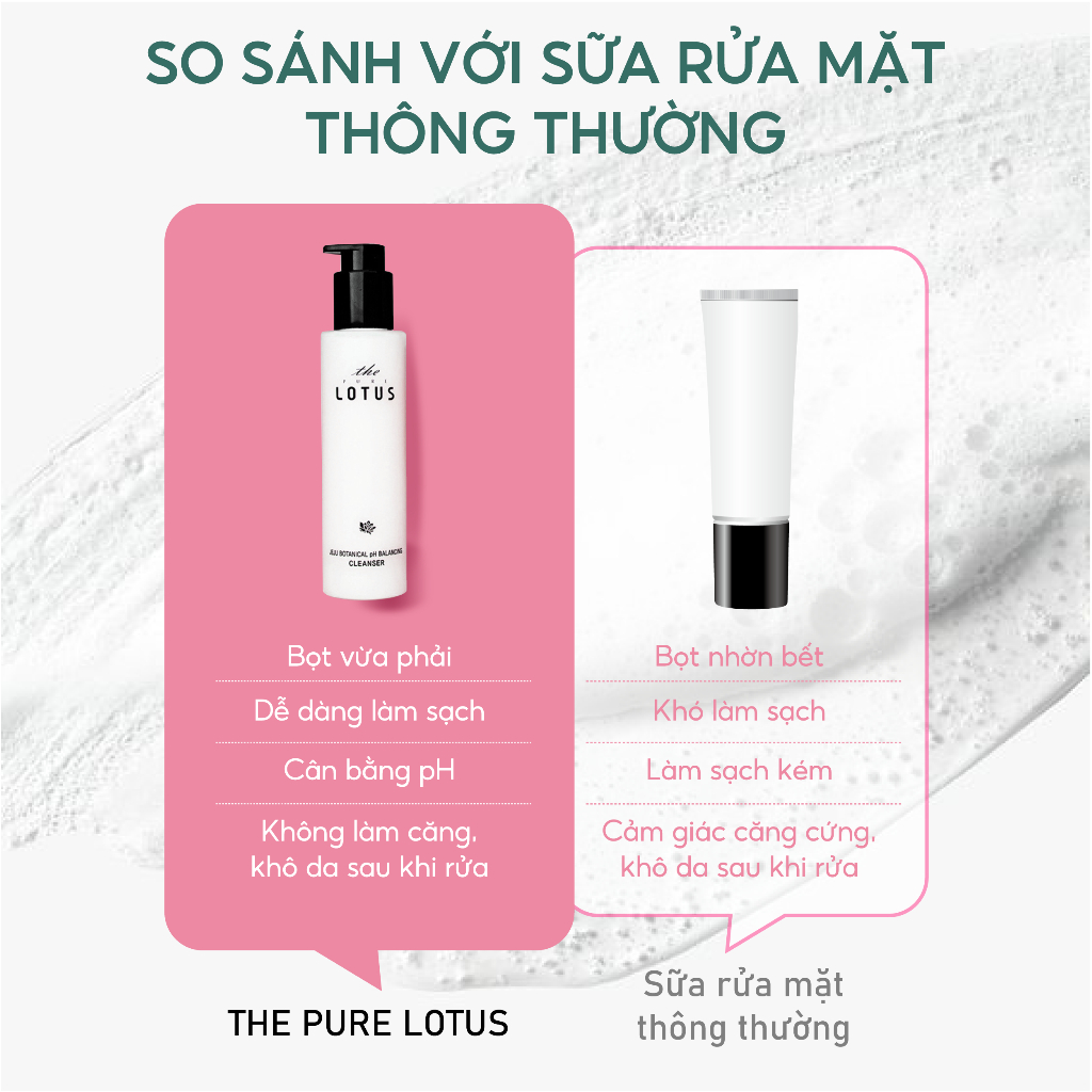Sữa rửa mặt cân bằng độ PH cấp ẩm cho da khô Hàn Quốc The Pure Lotus, srm thuần chay tạo bọt sạch sâu tẩy trang hiệu quả
