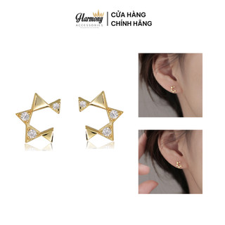 Khuyên tai nữ bạc hình ngôi sao đính đá mạ vàng Half Star 2 xinh xắn | HARMONY ACCESSORIES K221