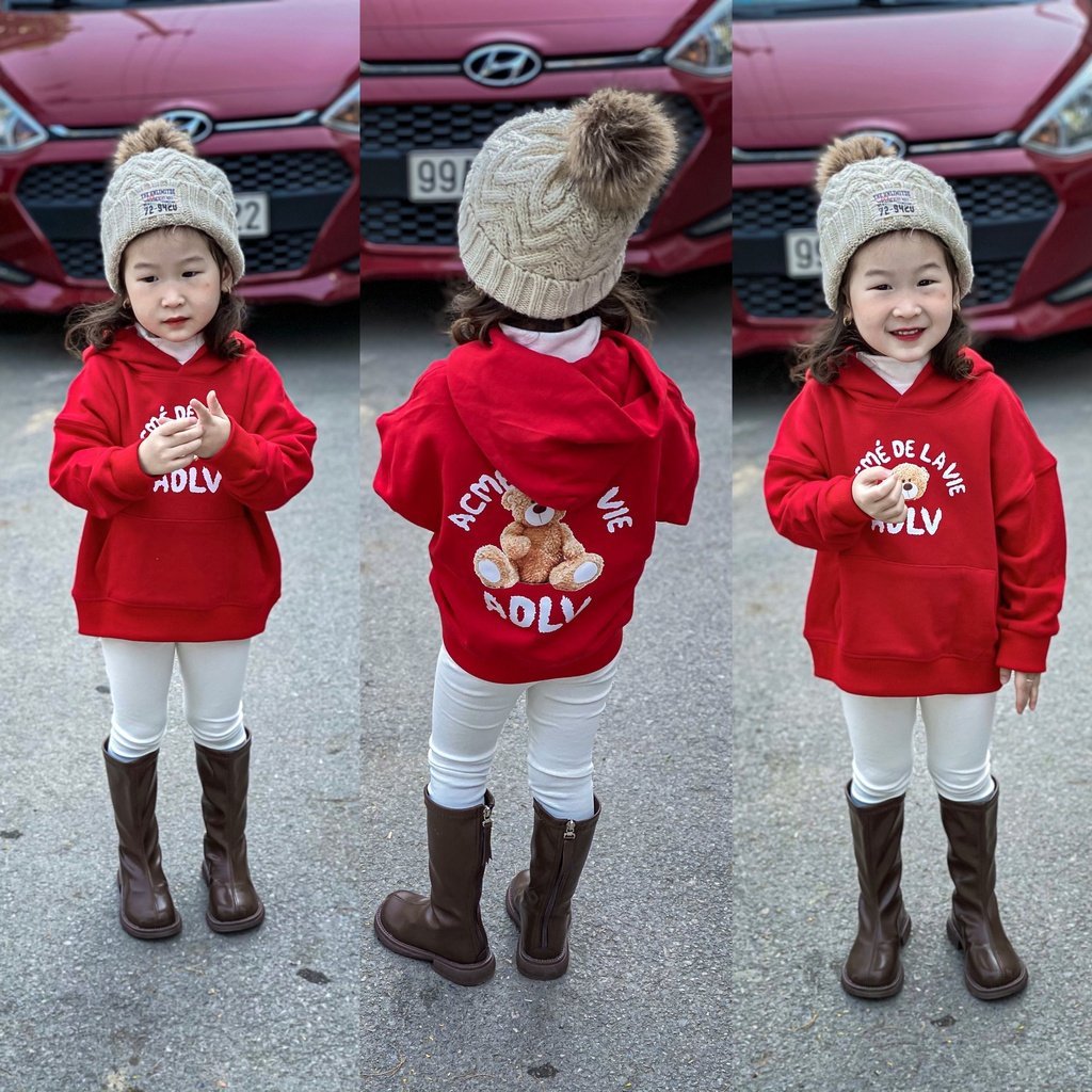 Áo nỉ hoodie cho bé ADDLVV teddy, áo nỉ mũ túi cho bé,TP KIDS