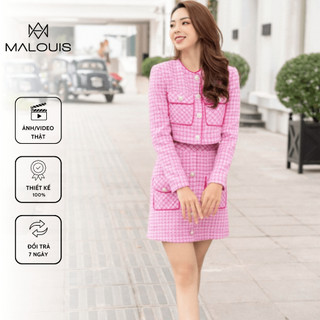 Set dạ tweed chân váy và áo màu hồng cao cấp hàng sẵn Pink Kimi Set - M123 - Malouis