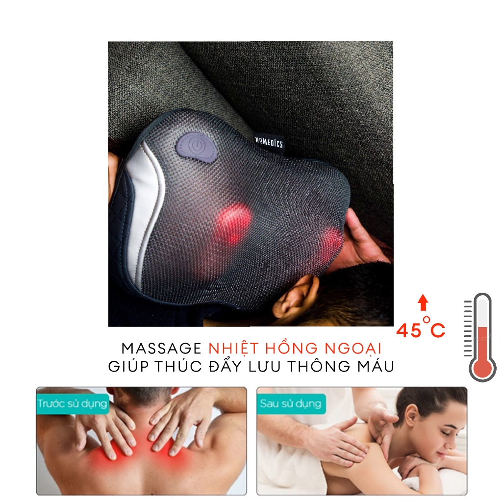 Gối Massage Cổ Vai Gáy Toàn Thân đa năng Công Nghệ Shiatsu Homedics SP135 HT Beauty Của Mỹ BH 2 Năm