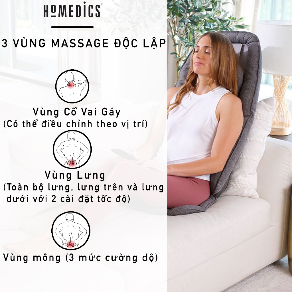 Đệm Massage cổ vai gáy lưng đa năng công nghệ Air Flex và Smartscan Shiatsu Homedics MCS 1010HJ HT Beauty