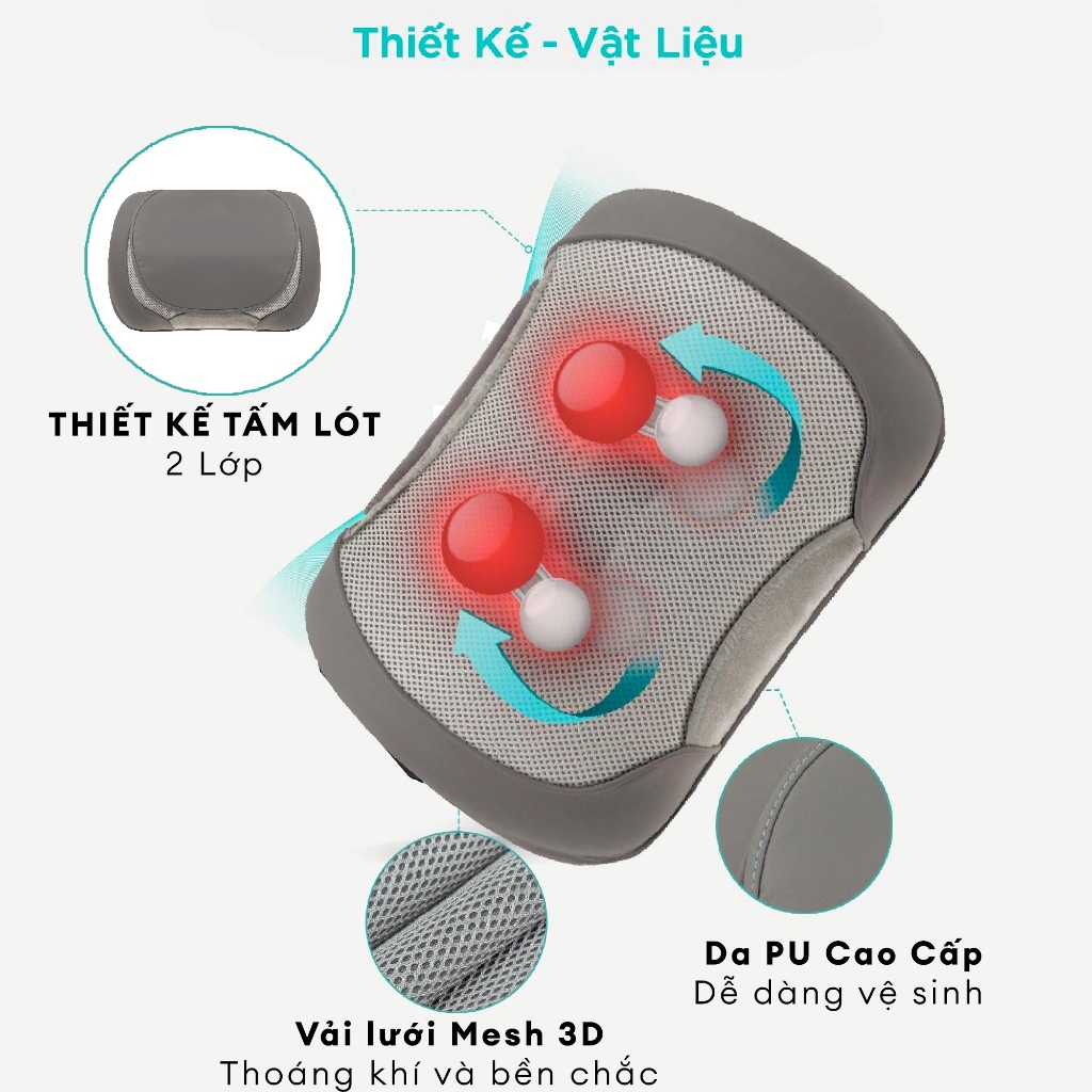 Gối Massage Cổ Vai Gáy kèm nhiệt công nghệ Shiatsu 3D HoMedics SP 100H GB HT Beauty kèm nhiệt rung xoa bóp cơ bắp