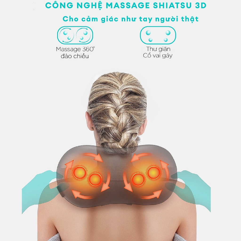 Gối Massage Cổ Vai Gáy kèm nhiệt công nghệ Shiatsu 3D HoMedics SP 100H GB HT Beauty kèm nhiệt rung xoa bóp cơ bắp