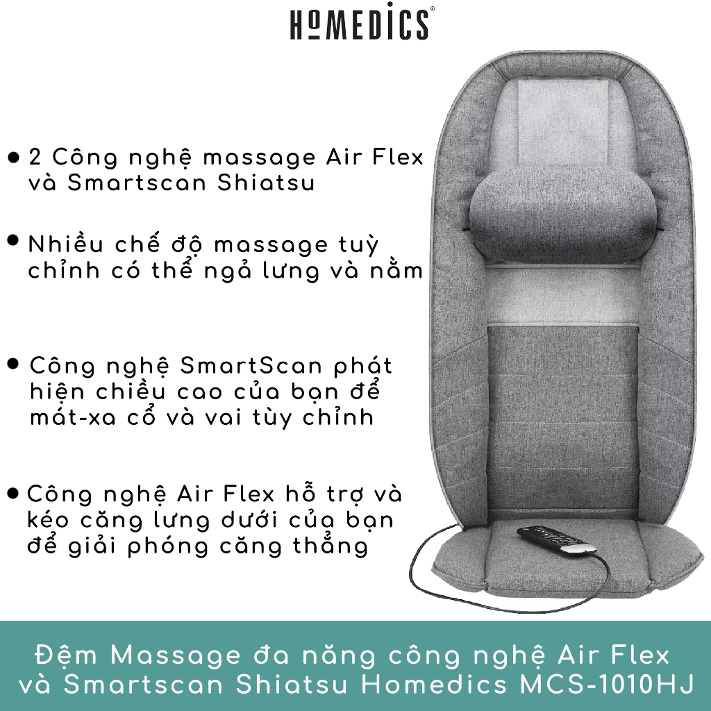 Đệm Massage cổ vai gáy lưng đa năng công nghệ Air Flex và Smartscan Shiatsu Homedics MCS 1010HJ HT Beauty