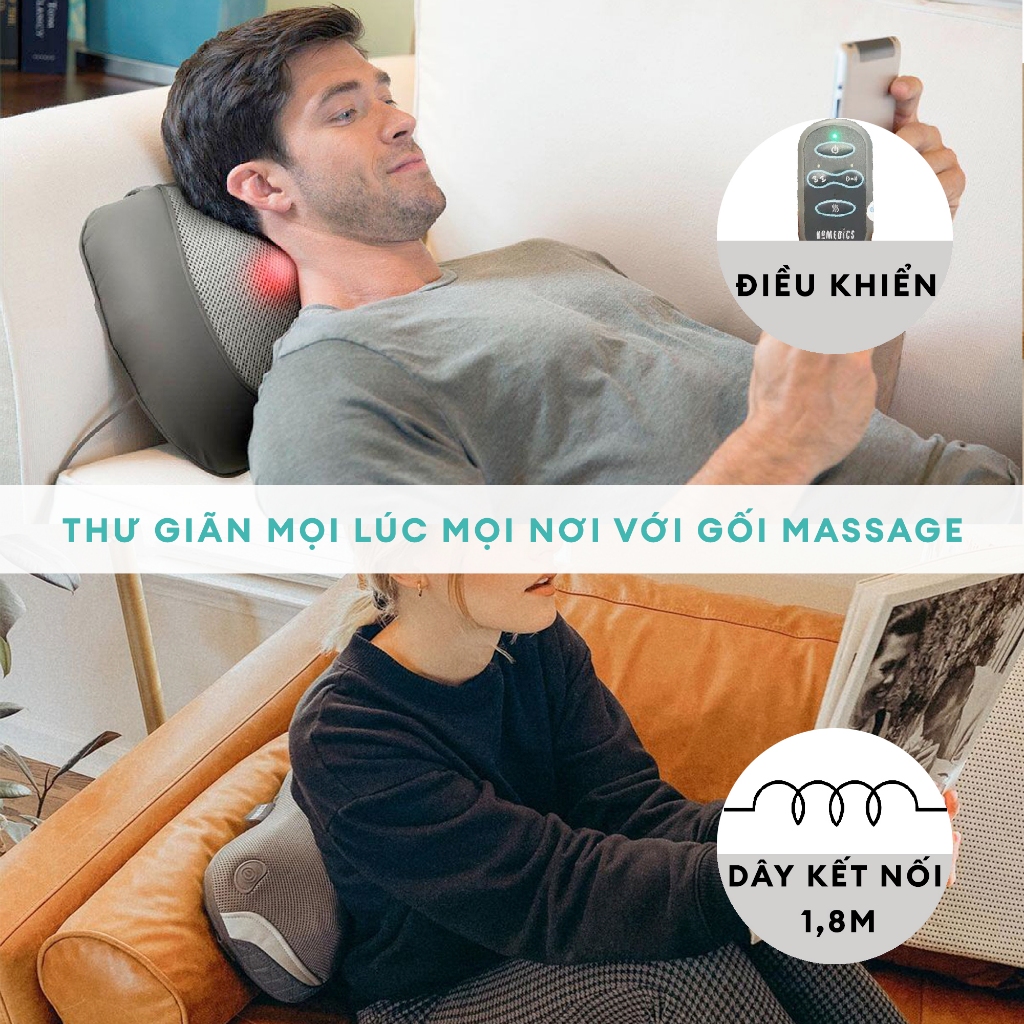Gối Massage Cổ Vai Gáy kèm nhiệt công nghệ Shiatsu 3D HoMedics SP 100H GB HT Beauty kèm nhiệt rung xoa bóp cơ bắp
