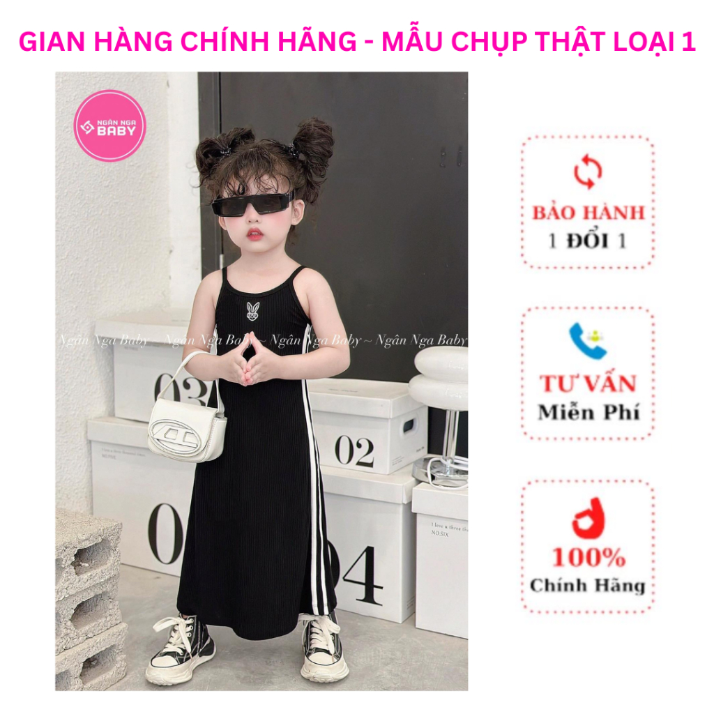 Váy thiết kế thêu thỏ, Đầm body sang chảnh cho bé gái RABIT BLACK NGÂN NGA BABY