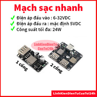 Mạch sạc nhanh 1 cổng usb, 2 cổng usb hỗ trọ qc2.0 - qc3.0