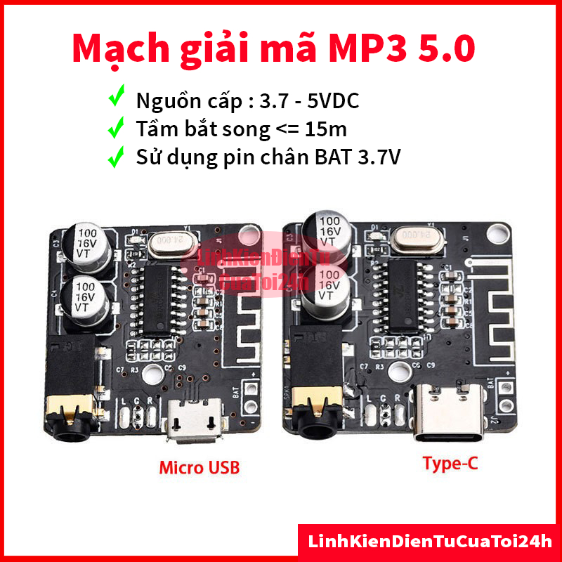 Mạch giải mã âm thanh MP3 Bluetooth 5.0 không dây - Biến Loa Thường thành loa Bluetooth - Điều Khiển được qua điện thoại