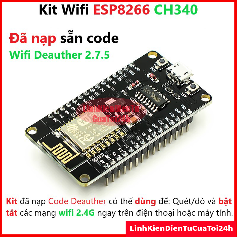 Kít RF thu phát wifi ESP8266 NodeMCU Lua V3 CH340, mạch spam Wifi, tắt karaoke, tắt wifi xung quanh