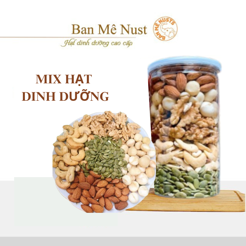 Mix Nust 6 loại hạt dinh dưỡng, hạt macca, hạnh nhân, óc chó, điều, hạt bí