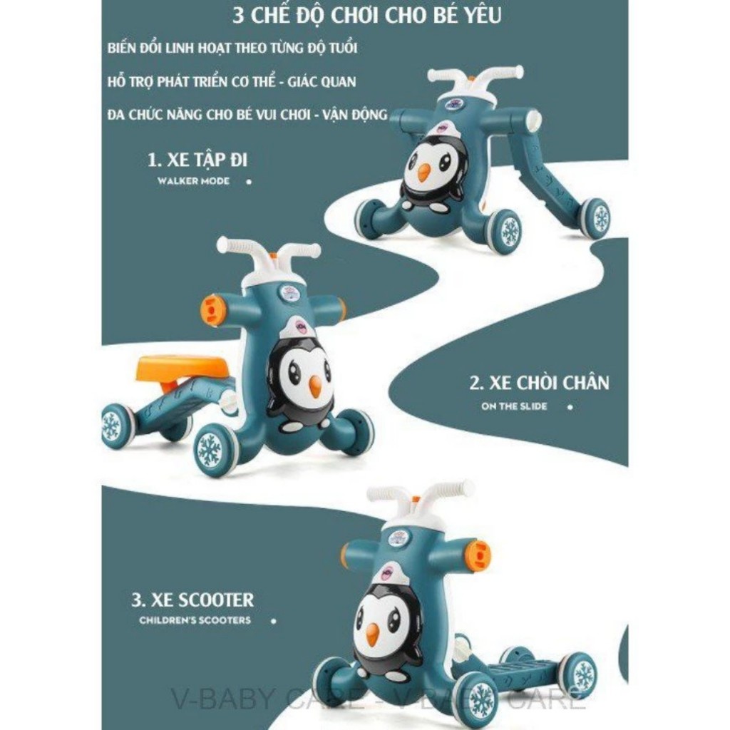 Xe tập đi đa năng cho bé 3in1 kèm xe chòi chân và xe trượt scooter kèm nhạc và đèn A8