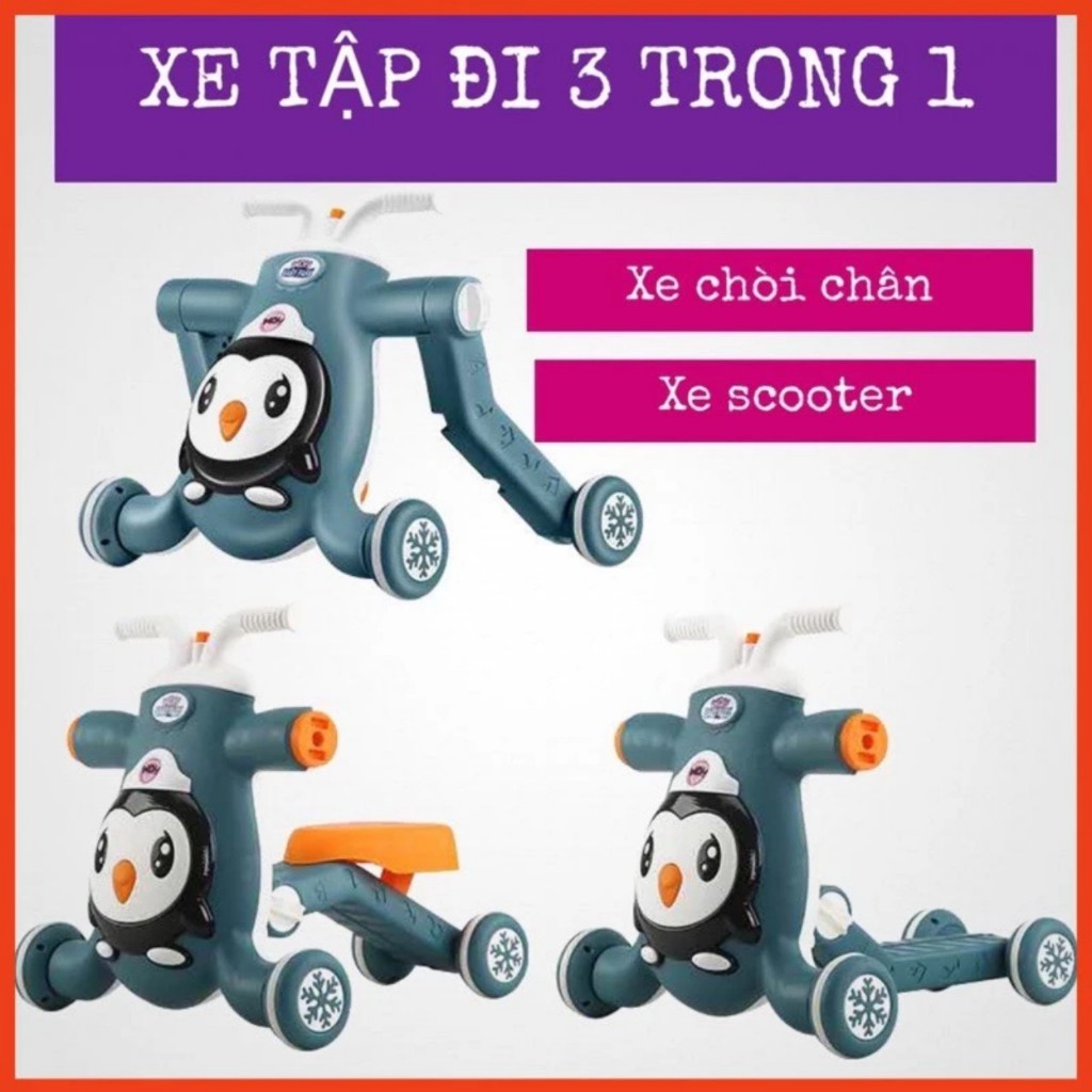 Xe tập đi đa năng cho bé 3in1 kèm xe chòi chân và xe trượt scooter kèm nhạc và đèn A8