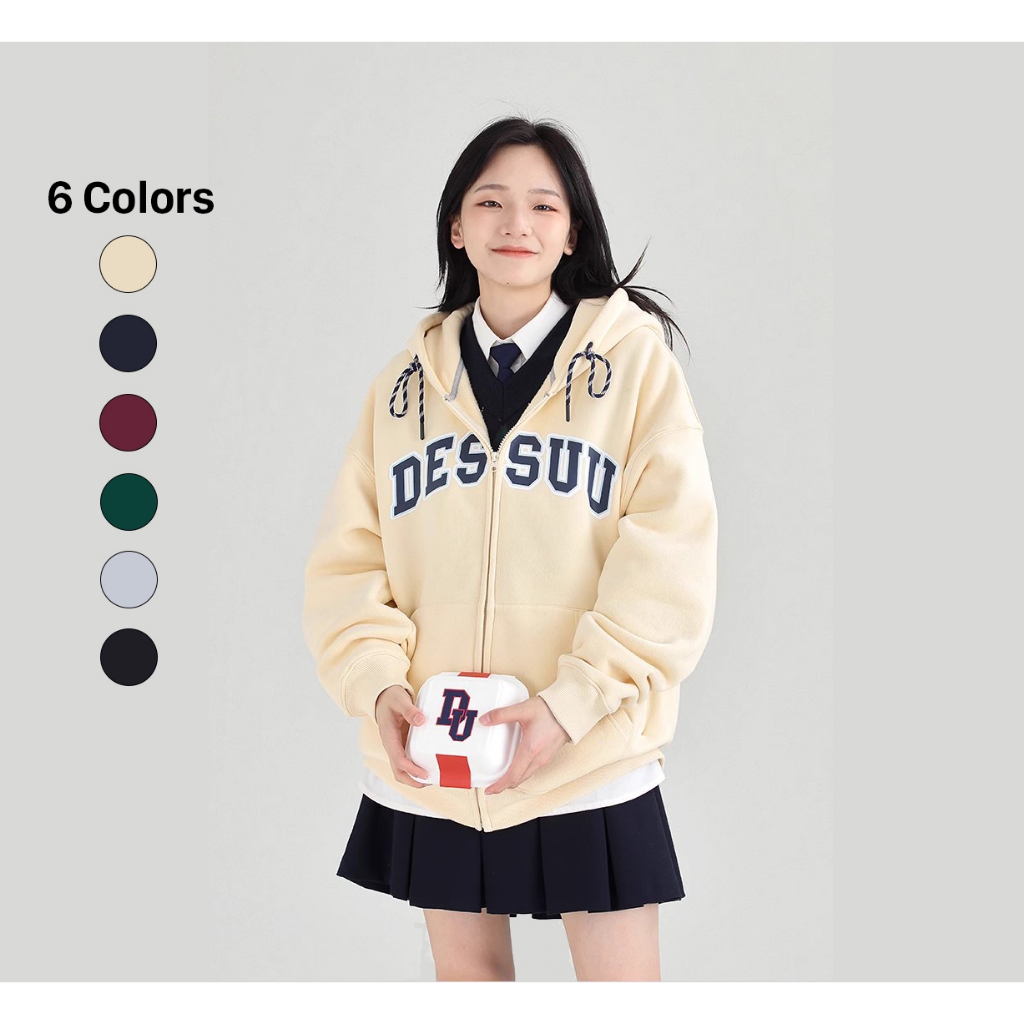Áo Hoodie Zip Dessuu phong cách đại học họa tiết chữ in