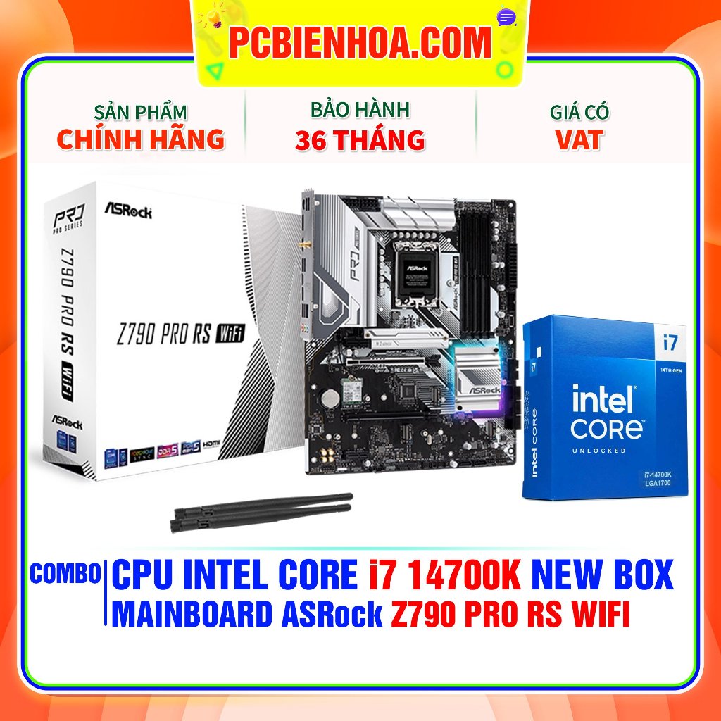 Combo Gen 14- I7 14700K New Box+ ASRock Z790 PRO RS WIFI D5- 36T