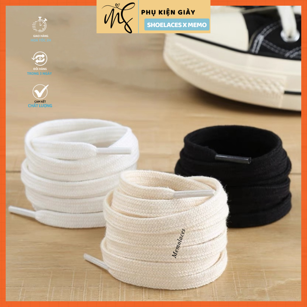 Dây giày converse 1970s thể thao chính hãng memo vải canvas màu trắng đen kem phù hợp với giày adidas, MLB, Vans, JD..