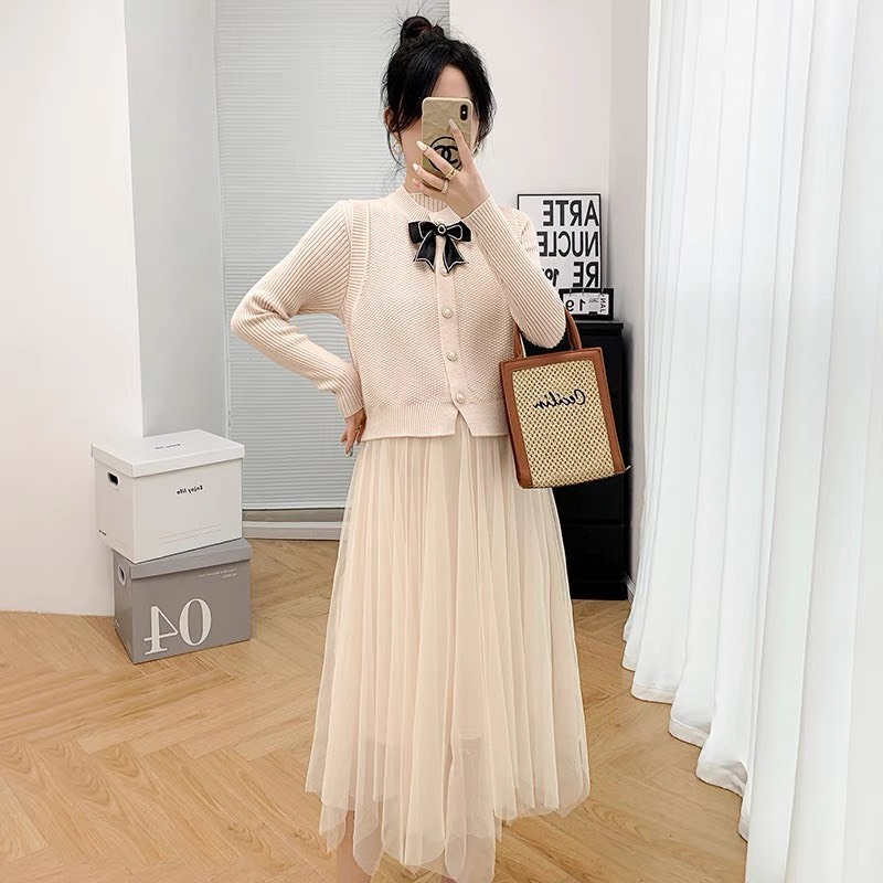 Set Váy Nữ Phối Gile Len Nơ Cách Điệu Xinh Hết Nấc