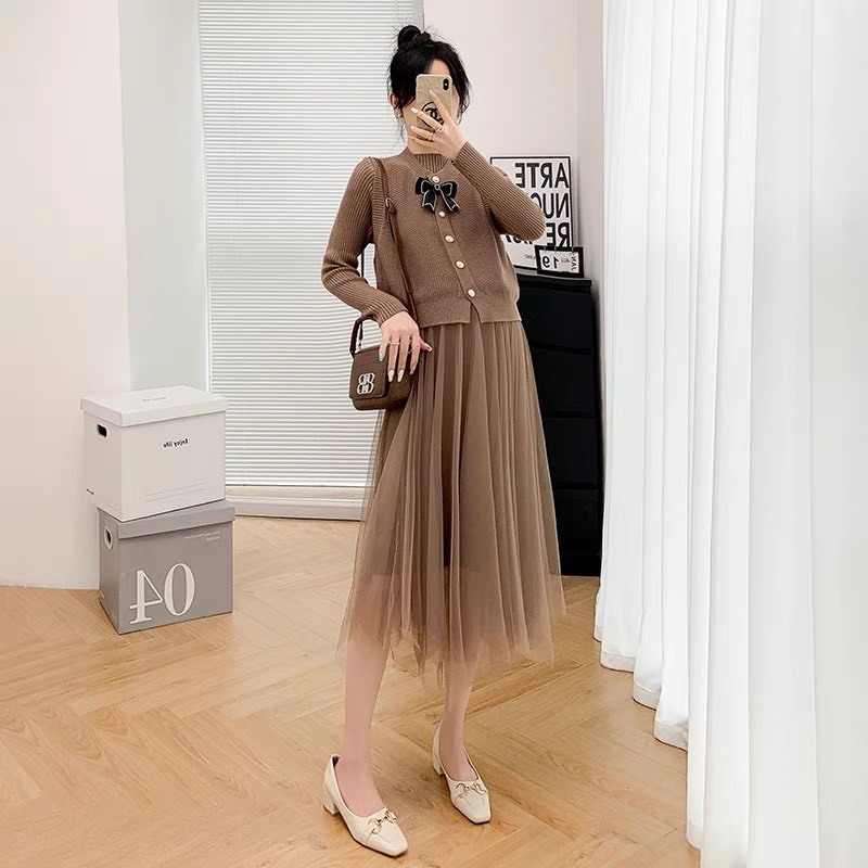 Set Váy Nữ Phối Gile Len Nơ Cách Điệu Xinh Hết Nấc