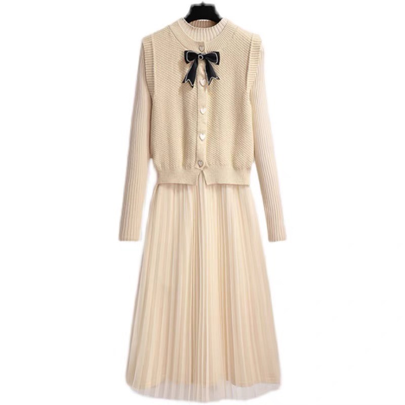 Set Váy Nữ Phối Gile Len Nơ Cách Điệu Xinh Hết Nấc