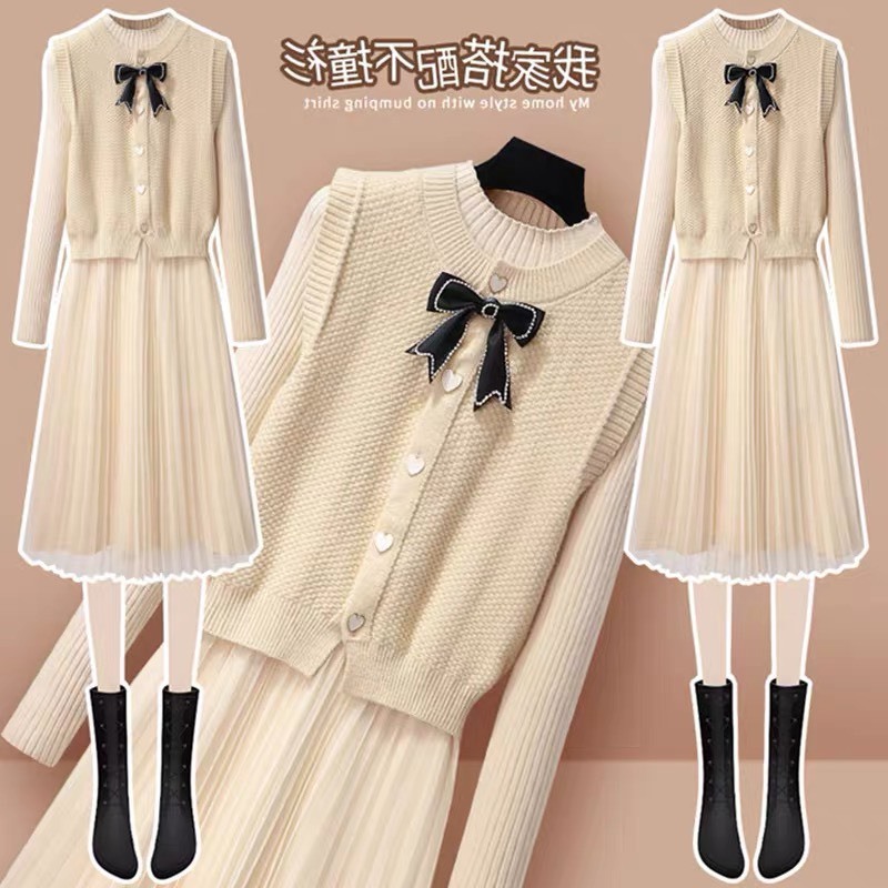 Set Váy Nữ Phối Gile Len Nơ Cách Điệu Xinh Hết Nấc