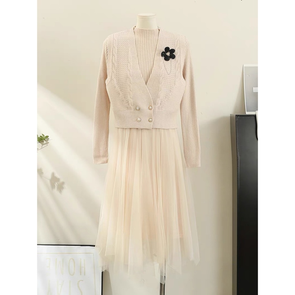 Set Váy Phối Gile Len Cực XInh Phong Cách Hàn Quốc