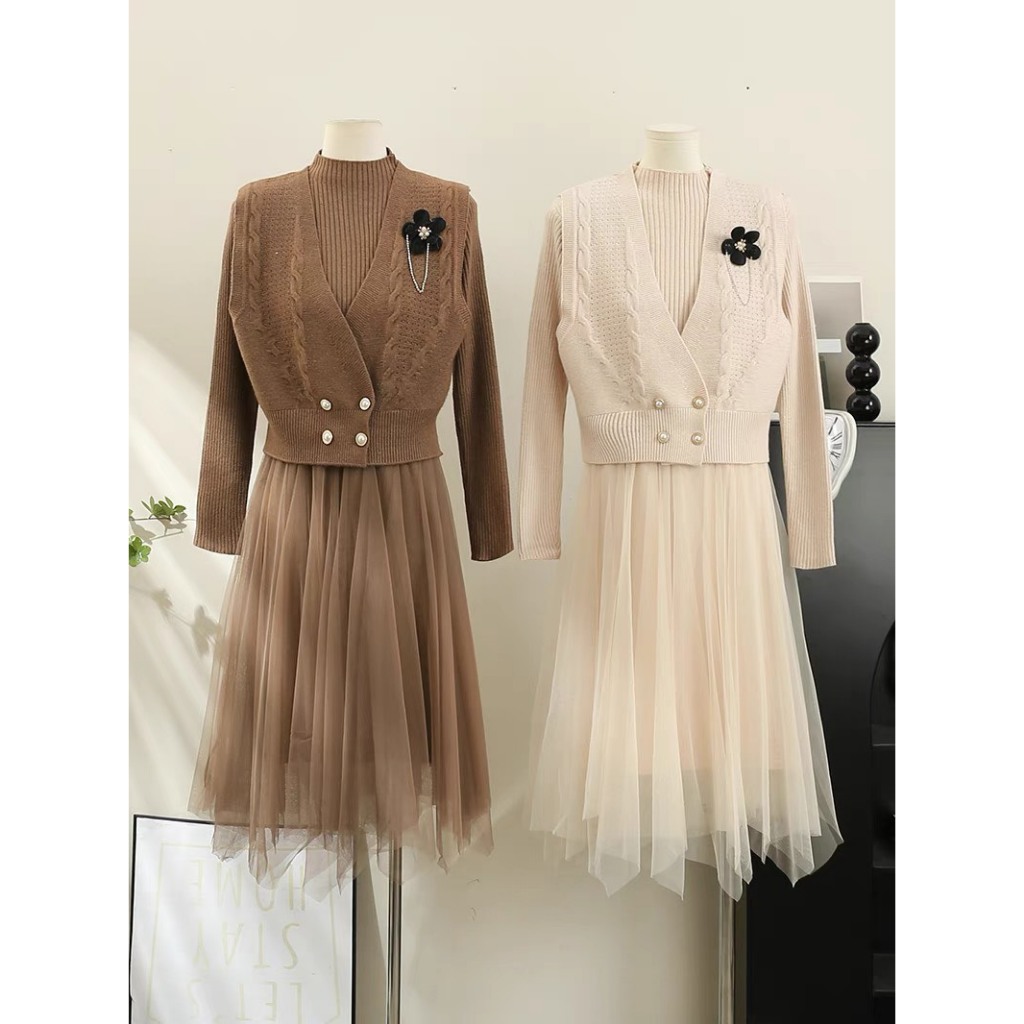 Set Váy Phối Gile Len Cực XInh Phong Cách Hàn Quốc