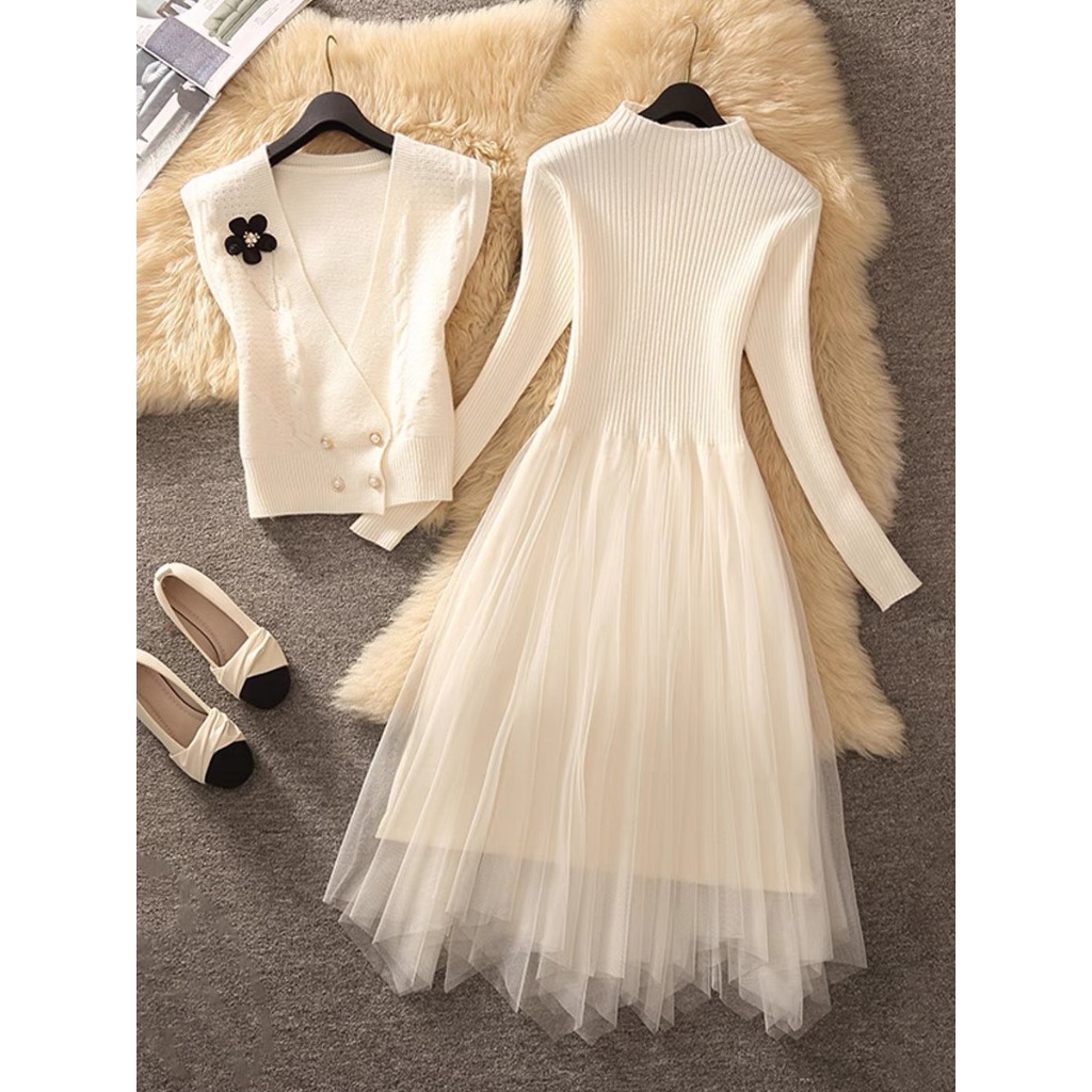 Set Váy Phối Gile Len Cực XInh Phong Cách Hàn Quốc