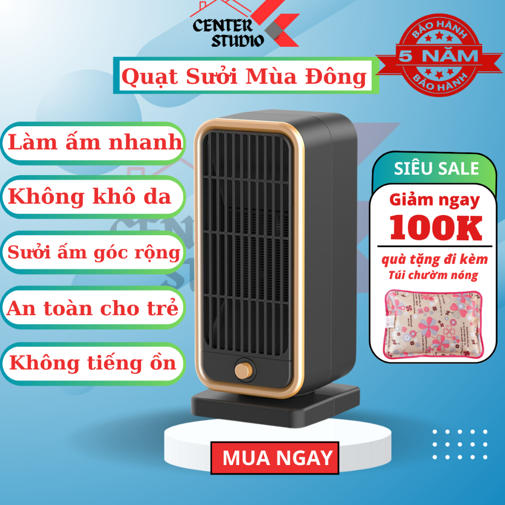 Quạt sưởi ấm mùa đông - máy làm ấm không khí YND-500D để bàn cao cấp an toàn, tiết kiệm điện