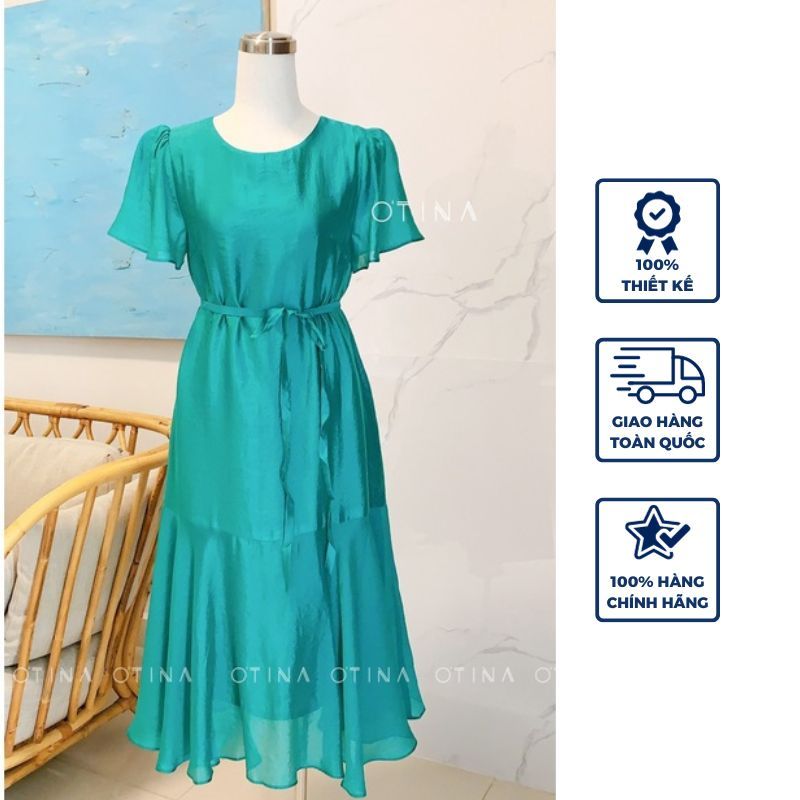 Đầm nữ thiết kế 𝐎𝐓𝐈𝐍𝐀 𝐅𝐀𝐒𝐇𝐈𝐎𝐍 đầm tơ xốp xanh dịu dàng