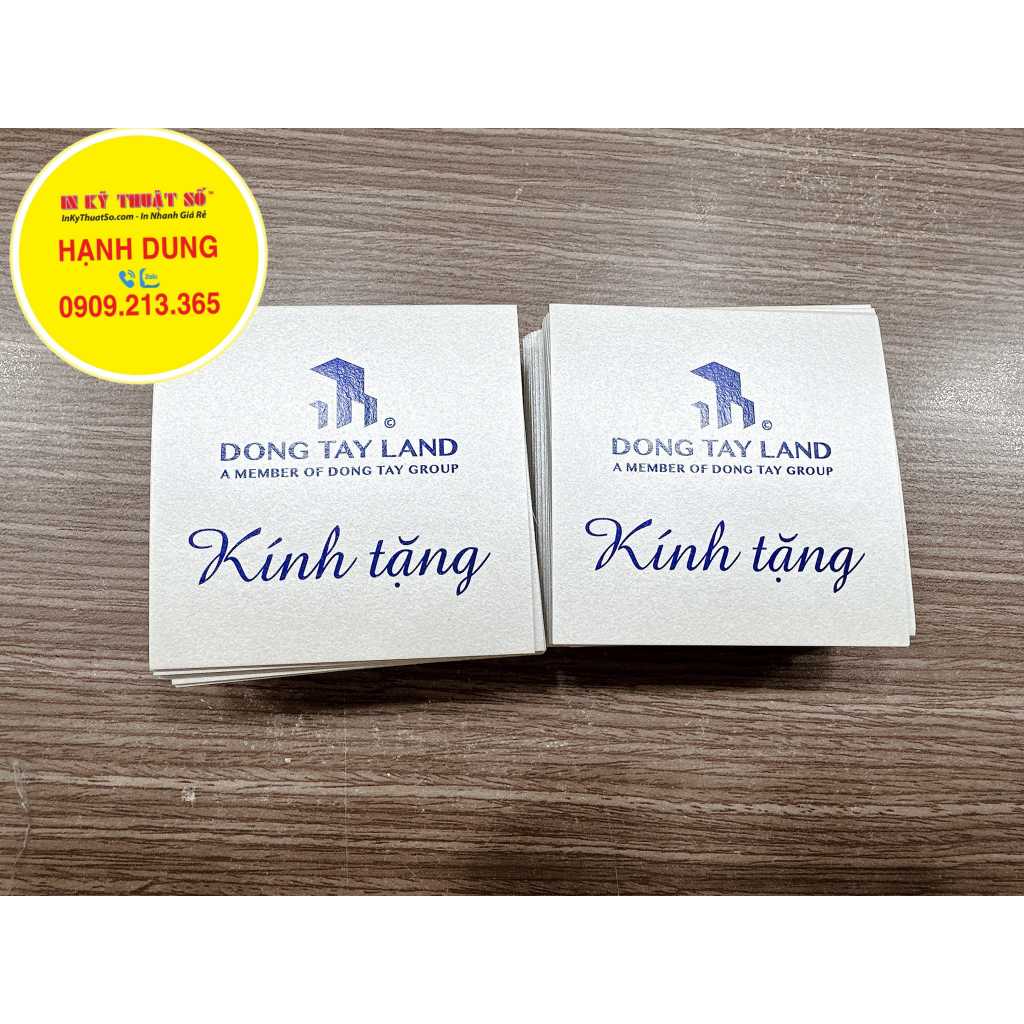 Nhãn thông tin công ty dán hộp quà tặng Khách Hàng Giấy mỹ thuật nhũ- In Kỹ Thuật Số 365 Lê Quang Định - Dung Inkythuato