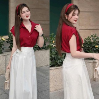 Set bộ áo somi lụa tay lỡ phối chân váy bút chì vintage siêu xinh mặc đi chơi lễ