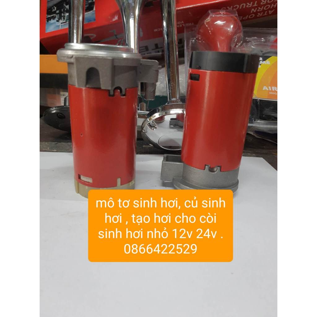 Còi hơi,cặp kèn hơi inox 12v 24v cho xe có bình hơi kèm nhại dài tầm 30cm, xe nào không có bình hơi chọn thêm mô tơ