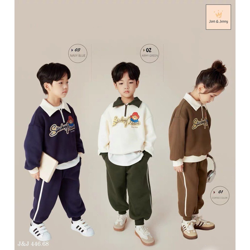 Bộ nỉ Jam & Jenny bé trai bé gái phối cổ bẻ