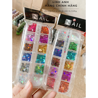 Set nhũ hình trái tim trang trí nail, set trái tim 12 màu, set tim 12 ô siêu xinh