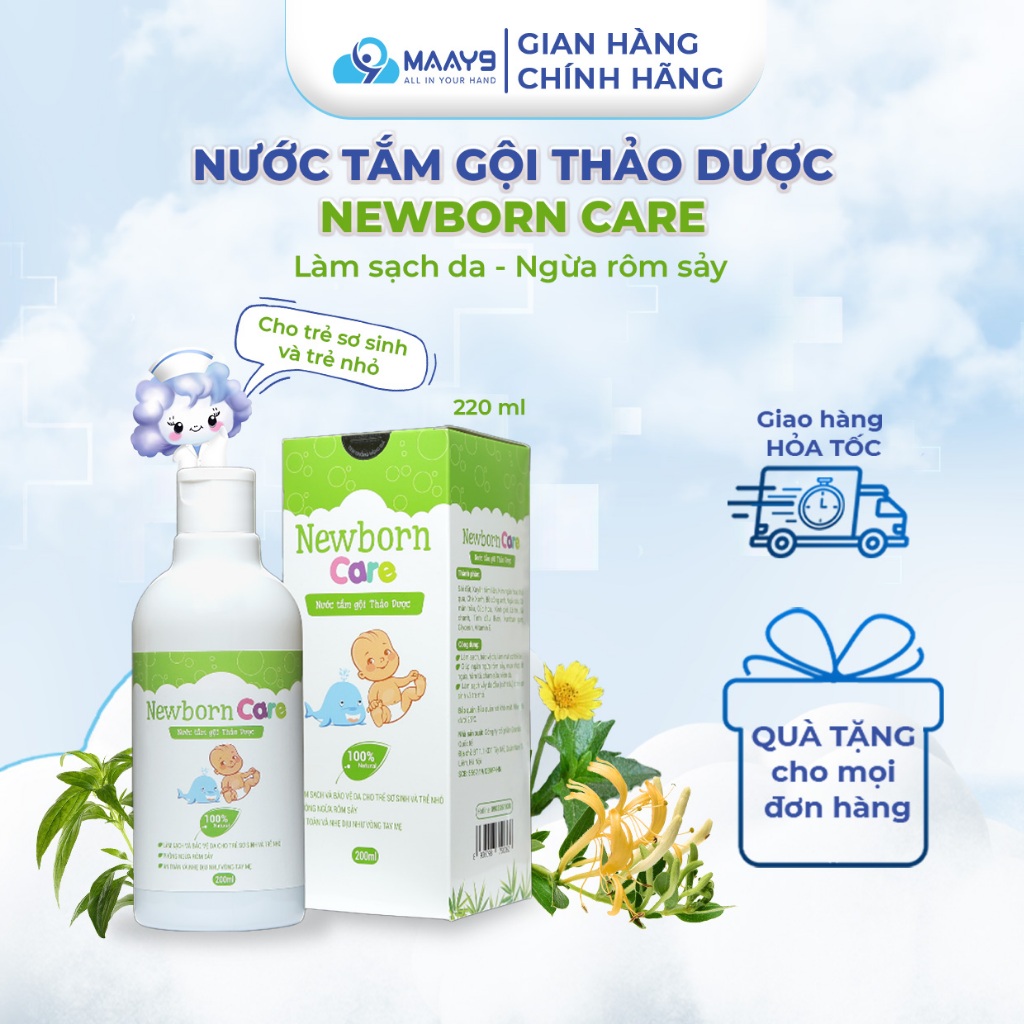 Nước tắm gội thảo dược NewbornZ Newborn Care cho bé ngừa rôm sảy, mẩn ngửa làm sạch, làm mát da ngừa côn trùng, muỗi cắn