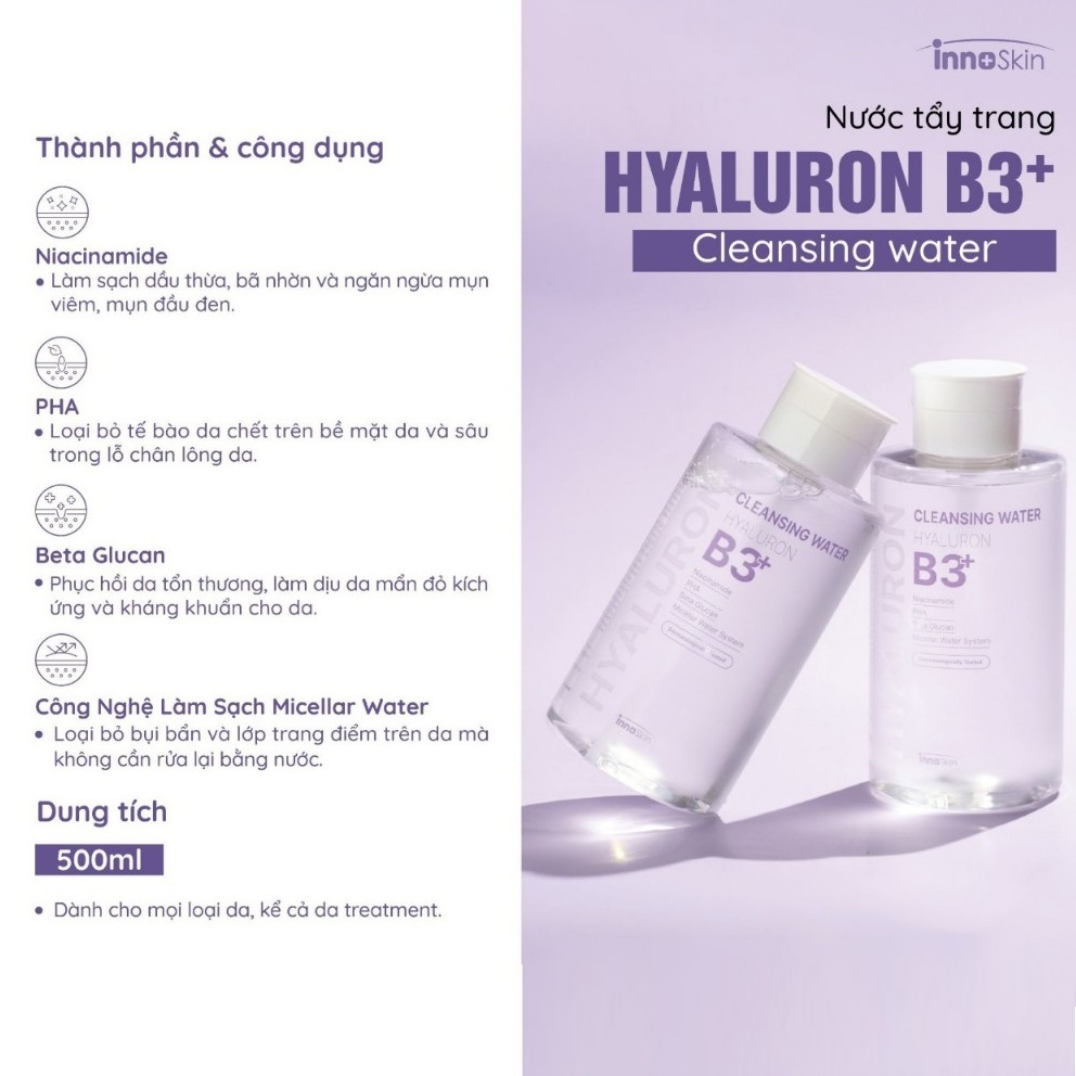 Nước tẩy trang Innoskin B3 Hyaluron Cleansing Water 500ml