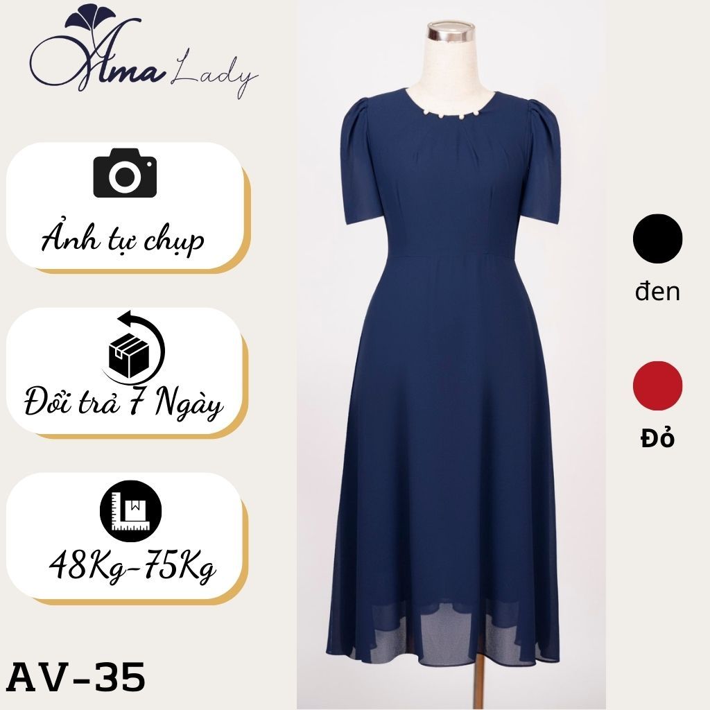 Váy trung niên cho mẹ u40 u50 u60 từ 48-75kg, Đầm trung niên bigsize sang trọng AMALADY AV-35