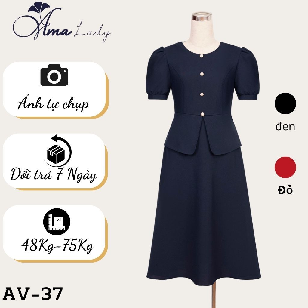Váy trung niên cho mẹ u40 u50 u60 từ 48-75kg, Đầm trung niên bigsize sang trọng AMALADY AV-37