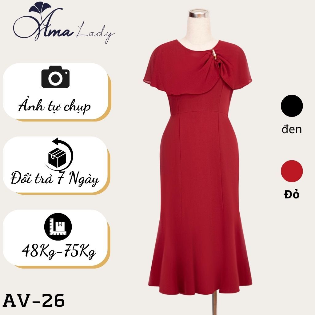 Váy trung niên cho mẹ u40 u50 u60 từ 48-75kg, Đầm trung niên bigsize sang trọng AMALADY AV-26