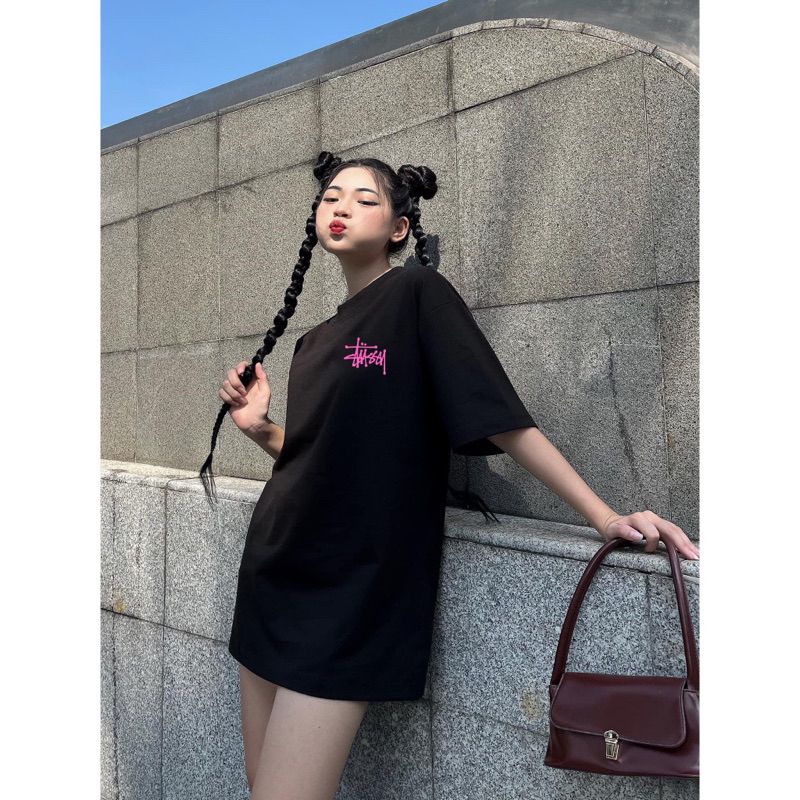 Áo thun STUSSY basic logo hồng cực dễ thương, áo phông cá tính nam nữ cao cấp hàn quốc