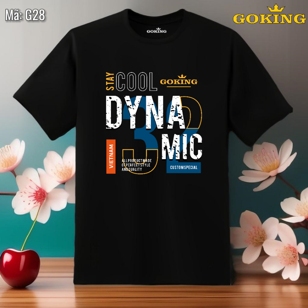 DYNAMIC, mã G28. Áo thun hàng hiệu cho nam nữ, cặp đôi, gia đình, đội nhóm, công ty. Size inbox. Áo phông in chữ đẹp