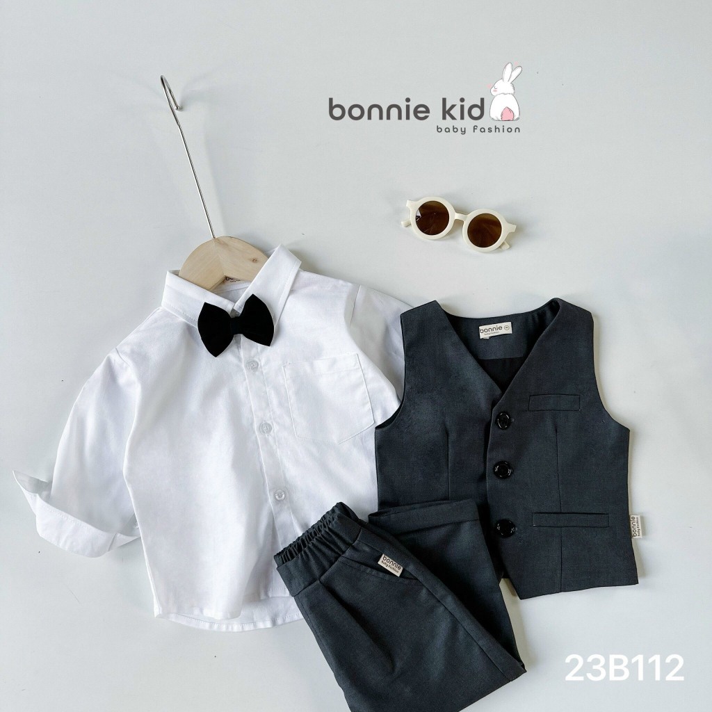 Bộ gile công tử bé trai BONNIE, quần áo cho bé đi tiệc, đi chơi sang chảnh BE121
