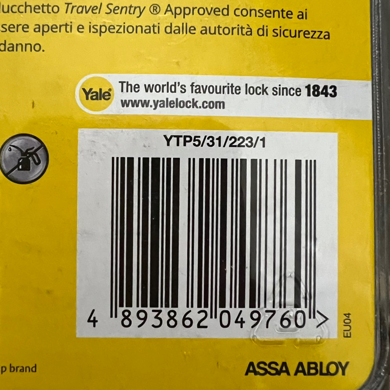 Khóa vali 4 số Yale YTP5/31/228/1 có TSA rộng 31mm - MSOFT