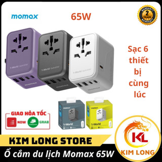 Ổ cắm du lịch Momax 1-World 65W GaN UA8 sạc nhanh lên đến 65W để sạc nhiều thiết bị với tốc độ cao - hàng chính hãng