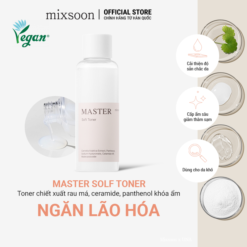 Nước hoa hồng  rau má và ceramide khóa ẩm, làm dịu da Mixsoon Master Soft Toner 150ml