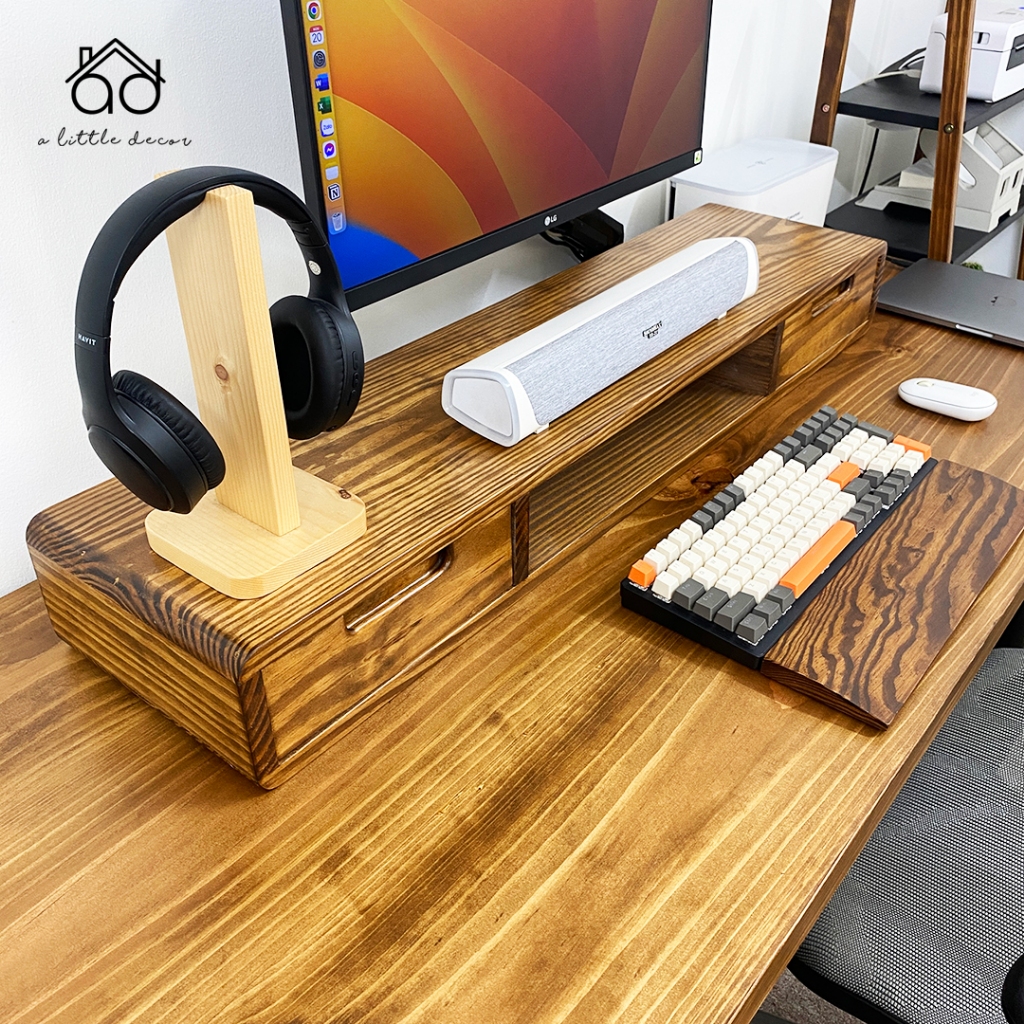 Kệ Để Màn Hình, Kệ Để Bàn Làm Việc Thiết Kế 2 Ngăn Kéo Tiện Lợi A Little Decor - Màu Sơn Lau Nổi Vân Gỗ Cực Đẹp