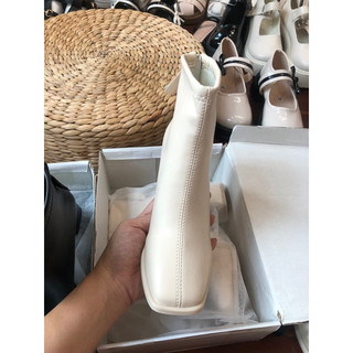 Bốt da nữ cổ thấp cao 7 phân , boots gót to