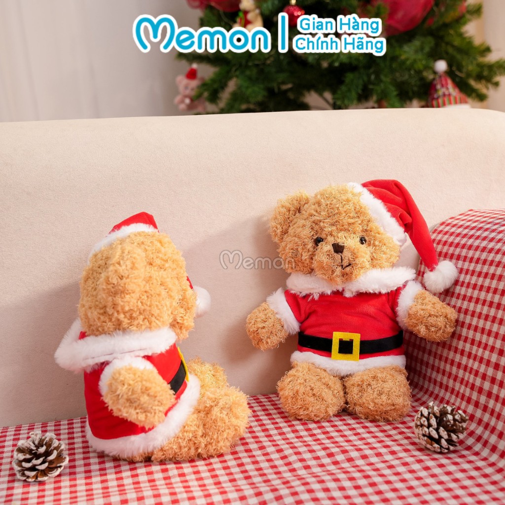 Gấu Bông Teddy Head Áo Mũ Noel 30cm Quà Tặng Giáng Sinh Mềm Mịn Đáng Yêu Memon