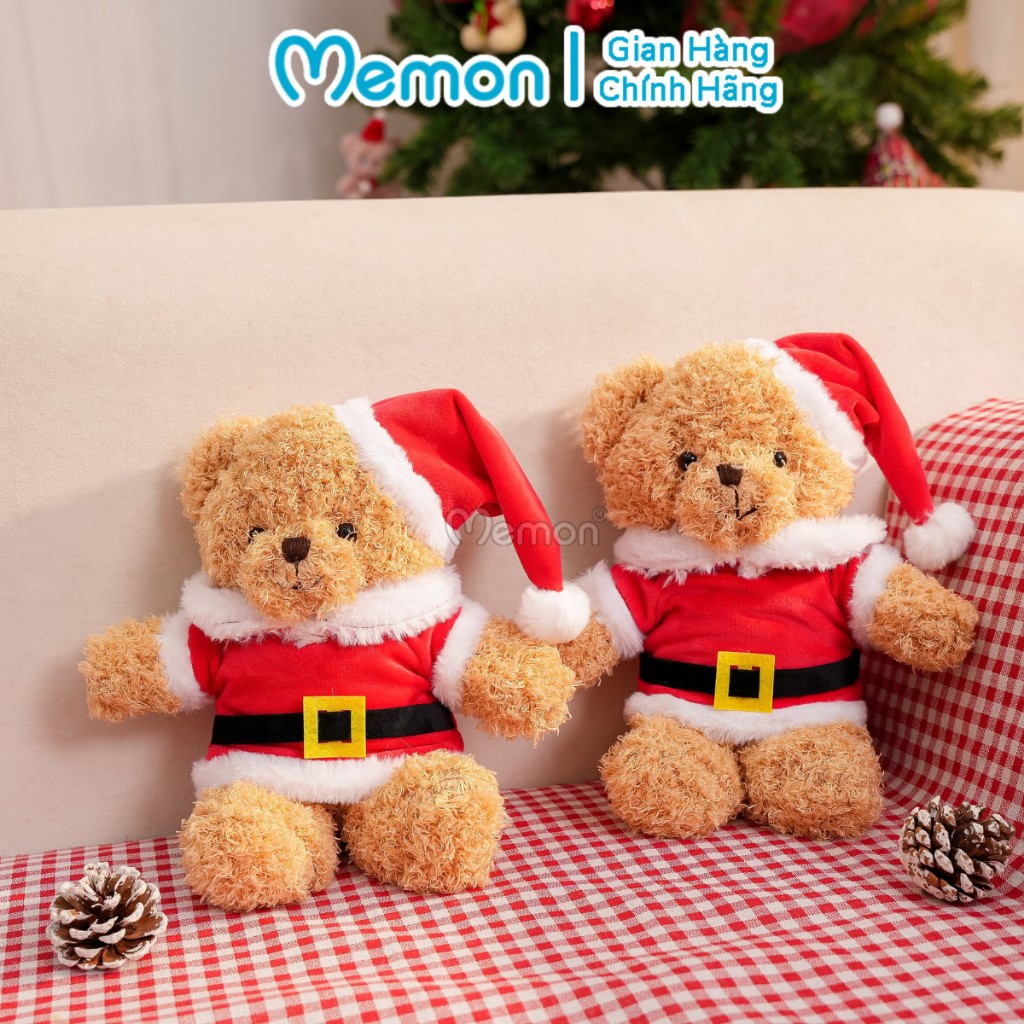 Gấu Bông Teddy Head Áo Mũ Noel 30cm Quà Tặng Giáng Sinh Mềm Mịn Đáng Yêu Memon